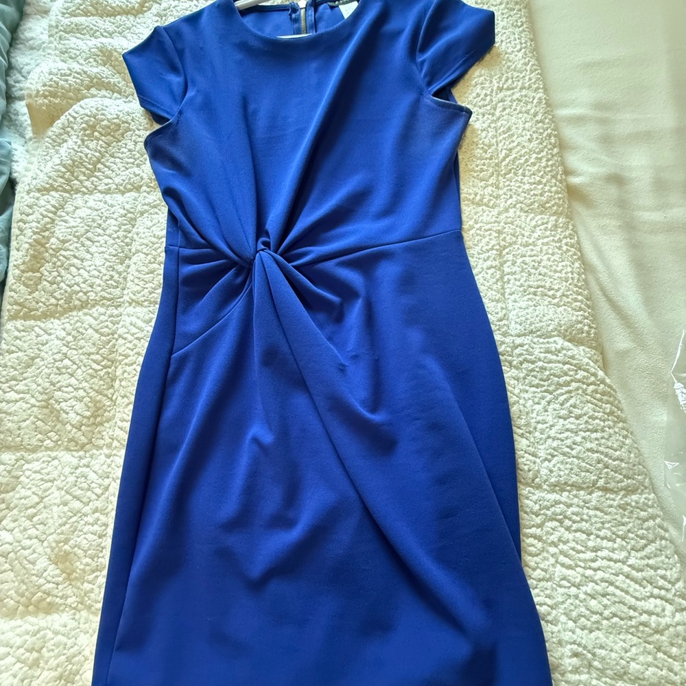 B Darlin Blue Flutter Sleeve Sheath Dress